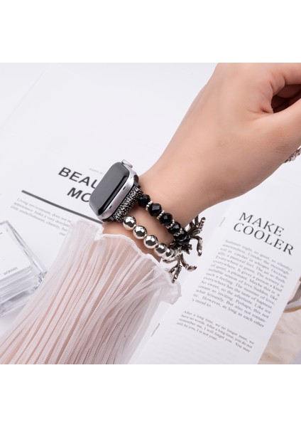 Apple Watch Series 10 42MM/9 8 7 41MM/SE (2023) Se (2022) Se 6 5 4 40MM/3 2 1 38MM Örümcek Boncuklu Kayış Bileklik-Gümüş (Yurt Dışından) fırsatları
