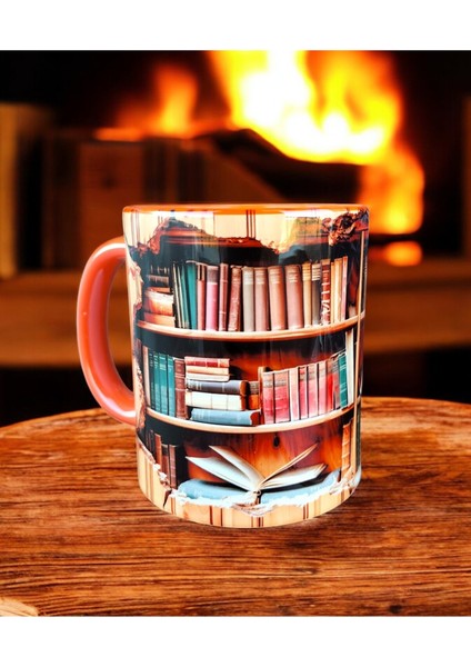 Kütüphane Tasarım Kupa- Renkli Iç Tasarımlı Ev-Ofis Kupası- Çay-Kahve-Doğum Günü Hediyesi Kupa