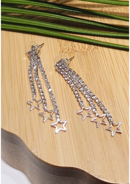 Lüks Gümüş Renk Taşlı Abiye Küpe fiyatları