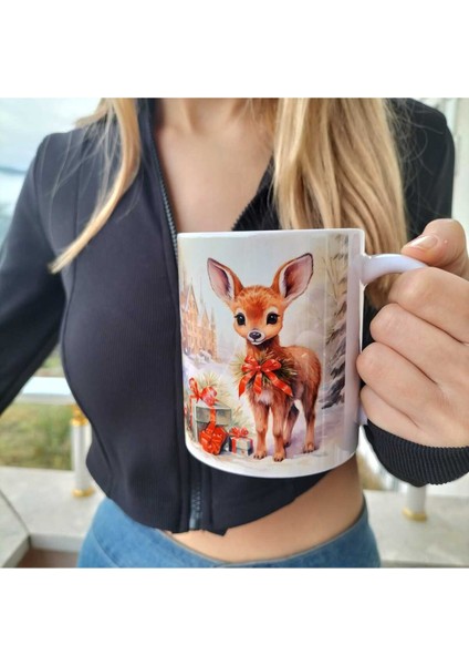 Tatlı Hayvan Figürlü Yılbaşı Tasarım Kupa-Hediyelik Kupa Bardak