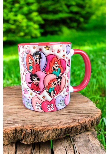 Max Goof & Roxanne Sevgililer Tasarım Kupa-Sevgililer Günü-Doğum Günü-Yılbaşı Hediyelik Renkli Kupa