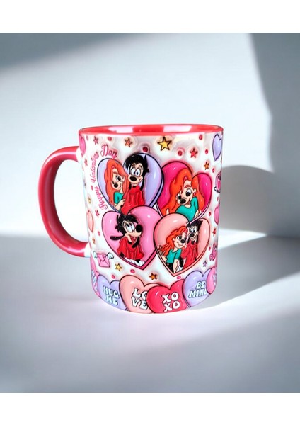 Max Goof & Roxanne Sevgililer Tasarım Kupa-Sevgililer Günü-Doğum Günü-Yılbaşı Hediyelik Renkli Kupa modelleri