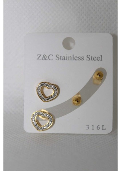 Kadın 316L Paslanmaz Çelik Küpe Seti – Kalp Figürlü Zarif Hediye Seti