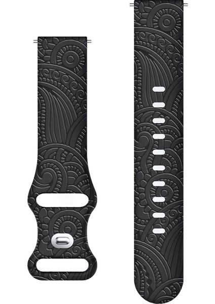 Oyma Desenli Silikon Bileklik Kayışı Evrensel Akıllı Bileklik Bandı 20MM - Siyah (Yurt Dışından)