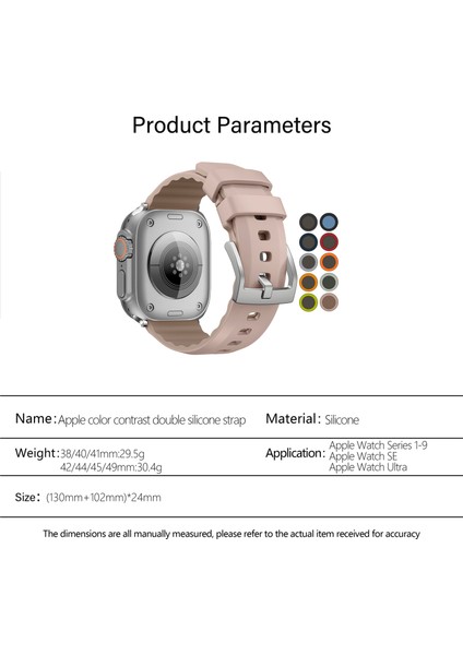 Kalebol Apple Watch Series 10 42MM/9 8 7 41MM/SE (2023) Se (2022) Se 6 5 4 40MM/3 2 1 38MM Watch Band Çift Renkli Silikon Kayış-Siyah (Yurt Dışından) modelleri