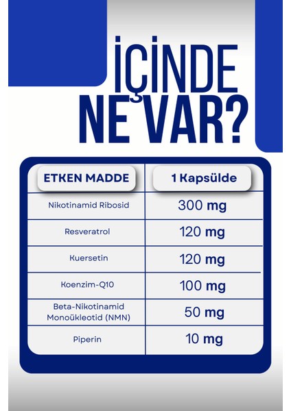 Diamond Longevity Complex Nad⁺, Resveratrol, COQ10, Quercetin, Yenilenme, Anti-Aging 30 Kapsül fırsatları