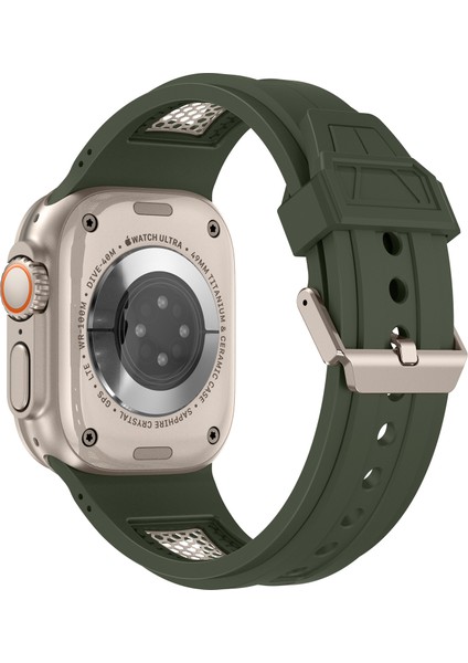 Apple Watch 10 46MM/ULTRA 2/ultra 49MM/9 8 7 45MM/SE (2023) Se (2022) Se 6 5 4 44MM/3 2 1 42MM Petek Saat Kayışı - Ordu Yeşili + Titanyum (Yurt Dışından)