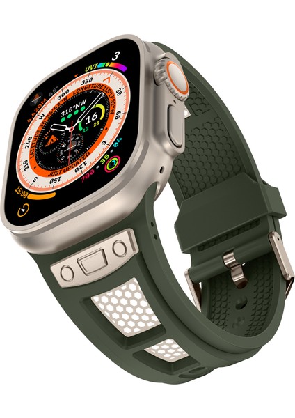 Apple Watch 10 46MM/ULTRA 2/ultra 49MM/9 8 7 45MM/SE (2023) Se (2022) Se 6 5 4 44MM/3 2 1 42MM Petek Saat Kayışı - Ordu Yeşili + Titanyum (Yurt Dışından) indirimleri