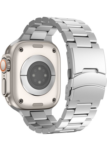 Apple Watch 10 46MM/ULTRA 2/ultra 49MM/9 8 7 45MM/SE (2023) Se (2022) Se 6 5 4 44MM/3 2 1 42MM 3 Boncuklu Titanyum Alaşımlı Saat Kayışı - Gümüş (Yurt Dışından)