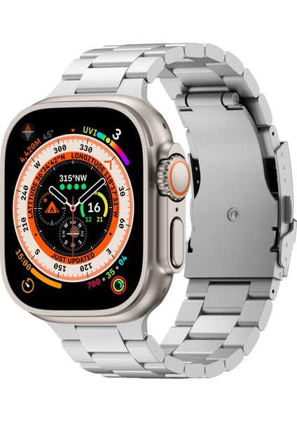 Apple Watch 10 46MM/ULTRA 2/ultra 49MM/9 8 7 45MM/SE (2023) Se (2022) Se 6 5 4 44MM/3 2 1 42MM 3 Boncuklu Titanyum Alaşımlı Saat Kayışı - Gümüş (Yurt Dışından) fırsatları