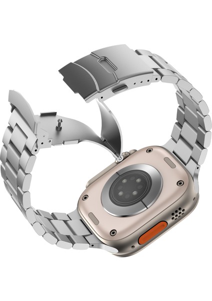 Apple Watch 10 46MM/ULTRA 2/ultra 49MM/9 8 7 45MM/SE (2023) Se (2022) Se 6 5 4 44MM/3 2 1 42MM 3 Boncuklu Titanyum Alaşımlı Saat Kayışı - Gümüş (Yurt Dışından) indirimleri