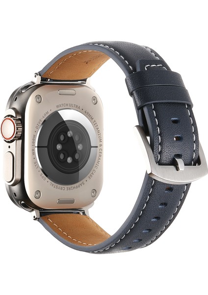 Apple Watch Series 10 46MM/ULTRA 2 Ultra 49MM/9 8 7 45MM/SE (2023) Se (2022) Se 6 5 4 44MM/3 2 1 42MM Düz Dokulu Saat Kayışı - Koyu Mavi (Yurt Dışından)