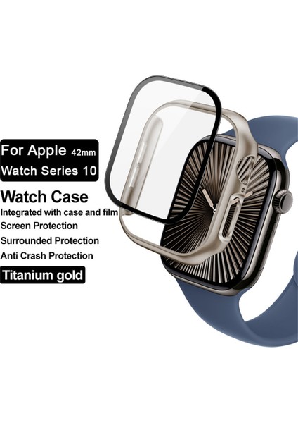 Apple Watch Series 10 46MM Kılıf Için Imak Temperli Cam Filmli Tam Koruma Entegre Watch Pc Kılıfı - Titanyum Altın (Yurt Dışından) modelleri