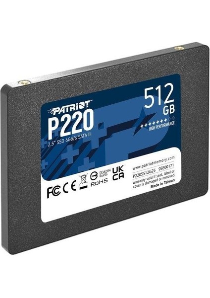 Patrıot P220 512GB 550/500MB/S 2.5" Sata3 SSD P220S512G25