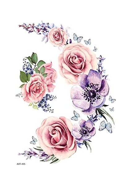 Artikel Gül ve Kelebek Geçici Dövme,geçici Tattoo,vücut Dövme,kol Bilek Dövme,boyun Dövme,sırt Dövme