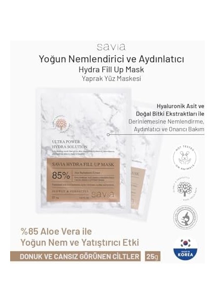 Ovaco Yoğun Nemlendirici ve Aydınlatan Yüz Maskesi,%85 Aloe Vera, Hyaluronik Asit ve Centella Içeren Kore Cilt Bakımı, Hydra Fill Up Kağıt Maske – Savia fiyatları