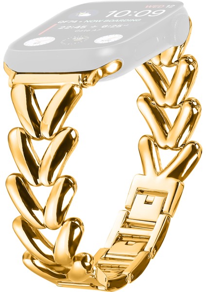 Apple Watch Series 10 46MM/ULTRA 2/ultra 49MM/9 8 7 45MM/SE (2023) Se (2022) Se 6 5 4 44MM/3 2 1 42MM Bükülmüş Metal Bant-Altın Kayış (Yurt Dışından)