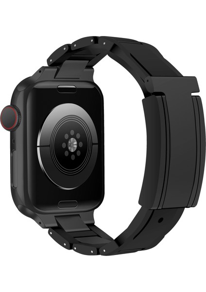 Apple Watch Series 10 42MM/9 8 7 41MM/SE (2023) Se (2022) Se 6 5 4 40MM/3 2 1 38MM Paslanmaz Çelik + Ka Kayış - Siyah + Siyah Toka (Yurt Dışından)