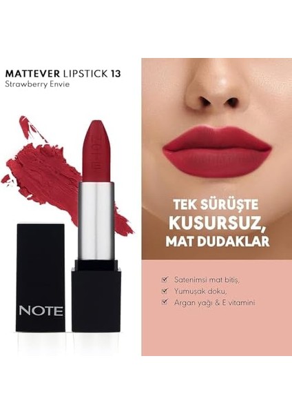 Note Mattever Lipstick 13 Strawberry Envie Yarı Mat Saten Bitişli Ruj, Pembe fiyatları