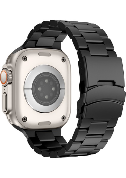 Apple Watch 10 46MM/ULTRA 2/ultra 49MM/9 8 7 45MM/SE (2023) Se (2022) Se 6 5 4 44MM/3 2 1 42MM 3 Boncuklu Titanyum Alaşımlı Saat Kayışı - Siyah (Yurt Dışından)