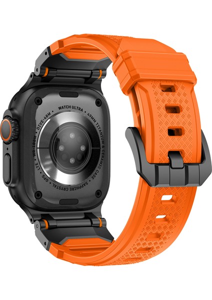 Apple Watch 10 46MM/ULTRA 2/ultra 49MM/9 8 7 45MM/SE (2023) Se (2022) Se 6 5 4 44MM/3 2 1 42MM Sıvı Silikon Kayış-Titanyum+Turuncu (Yurt Dışından)