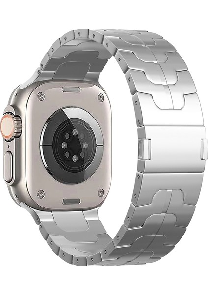 Apple Watch 10 46MM/ULTRA 2/ultra 49MM/9 8 7 45MM/SE (2023) Se (2022) Se 6 5 4 44MM/3 2 1 42MM Manyetik Titanyum Alaşımlı Saat Kayışı - Gümüş (Yurt Dışından)