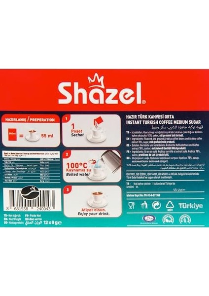 Shazel Hazır Türk Kahvesi 12'li Kutu - Orta modelleri