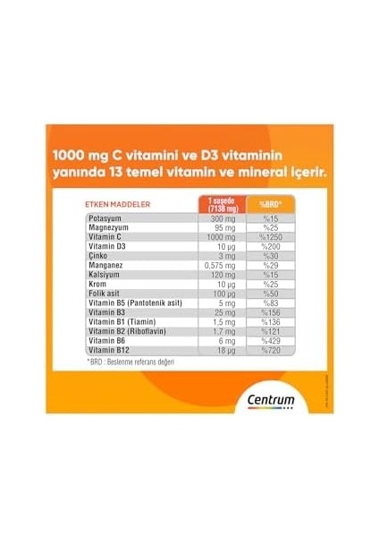 Centrum Immunity Vitamin C Efervesan Toz Saşe, 14'lü modelleri