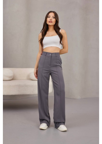Kadın Yüksek Bel Likralı Geniş Paça Çımalı Rahat Kesim Pantolon modelleri