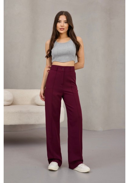 Kadın Yüksek Bel Likralı Geniş Paça Çımalı Rahat Kesim Pantolon modelleri