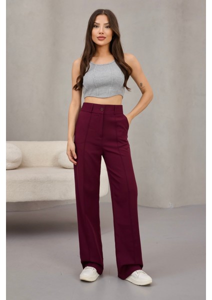 Kadın Yüksek Bel Likralı Geniş Paça Çımalı Rahat Kesim Pantolon fırsatları