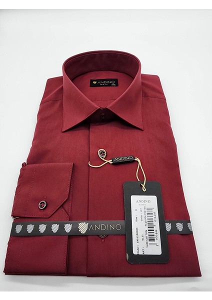 Slimfit Bordo Erkek Gömlek Pamuk Polyester Dar Kesim Yapısıyla AS0111-197