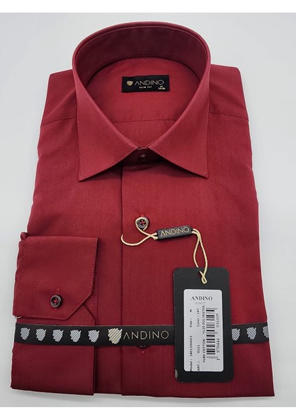 Slimfit Bordo Erkek Gömlek Pamuk Polyester Dar Kesim Yapısıyla AS0111-197 fiyatları