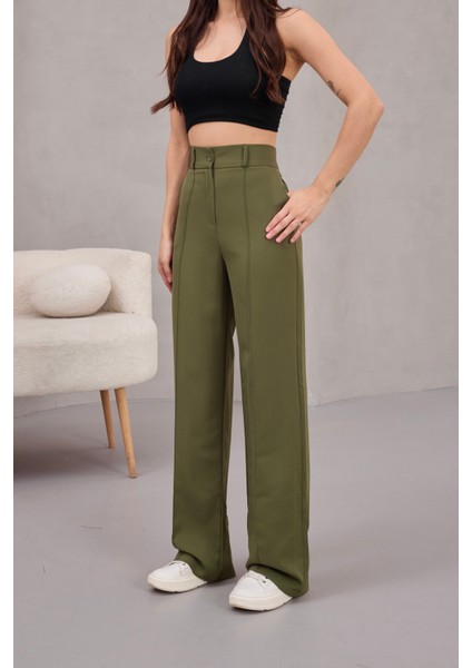 Kadın Yüksek Bel Likralı Geniş Paça Çımalı Rahat Kesim Pantolon fırsatları