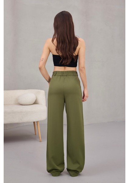 Kadın Yüksek Bel Likralı Geniş Paça Çımalı Rahat Kesim Pantolon indirimleri