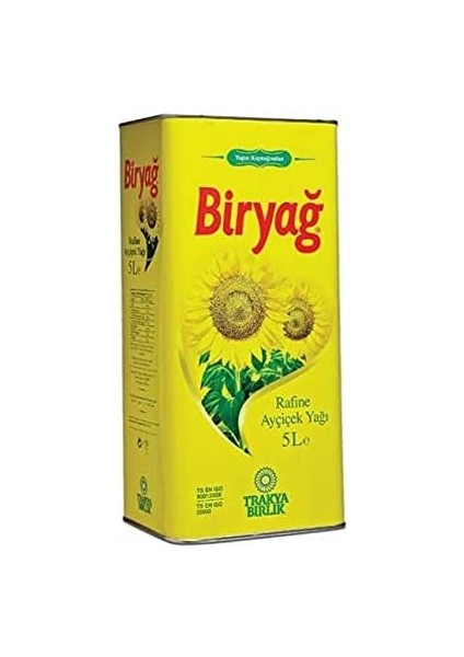Trakyabirlik Biryağ Rafine Ayçiçek Yağı Teneke 5 Lt
