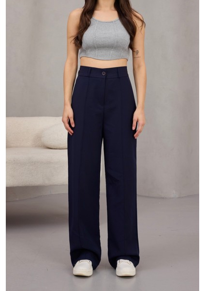 Kadın Yüksek Bel Likralı Geniş Paça Çımalı Rahat Kesim Pantolon
