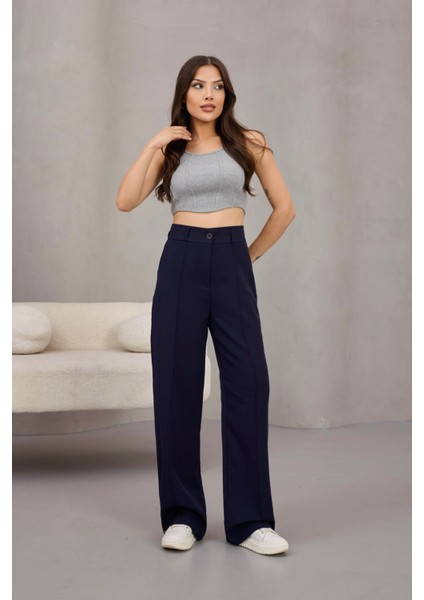 Kadın Yüksek Bel Likralı Geniş Paça Çımalı Rahat Kesim Pantolon modelleri