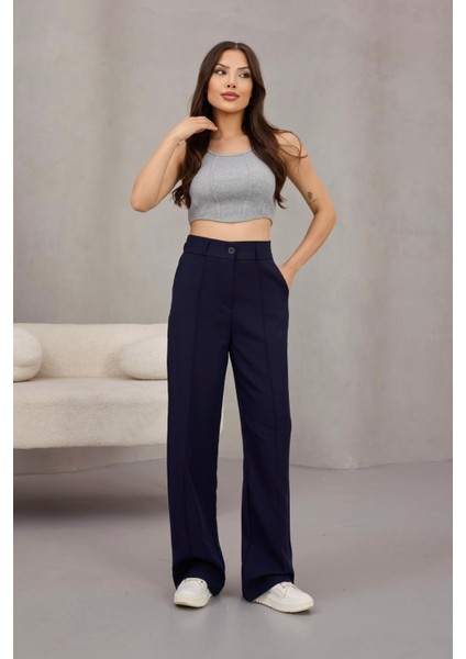 Kadın Yüksek Bel Likralı Geniş Paça Çımalı Rahat Kesim Pantolon indirimleri