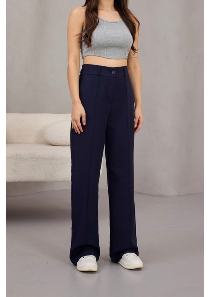 Kadın Yüksek Bel Likralı Geniş Paça Çımalı Rahat Kesim Pantolon