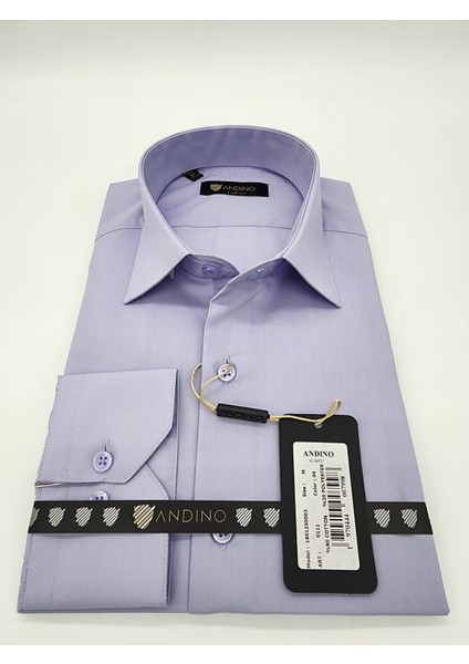 Slimfit Mavi Lila Erkek Gömlek Pamuk Polyester Dar Kesim Yapısıyla AS0111-04