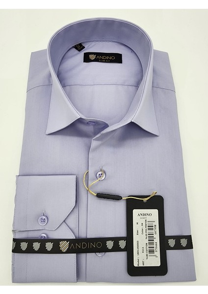 Slimfit Mavi Lila Erkek Gömlek Pamuk Polyester Dar Kesim Yapısıyla AS0111-04 fiyatları