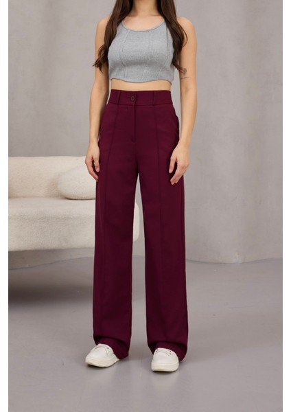 Kadın Yüksek Bel Likralı Geniş Paça Çımalı Rahat Kesim Pantolon indirimleri