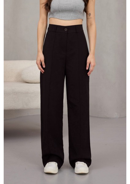 Kadın Yüksek Bel Likralı Geniş Paça Çımalı Rahat Kesim Pantolon