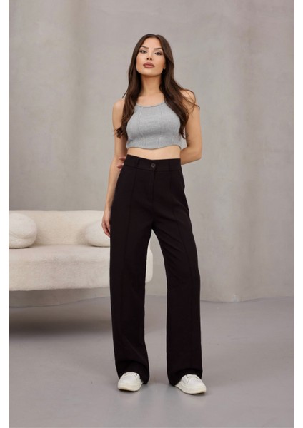 Kadın Yüksek Bel Likralı Geniş Paça Çımalı Rahat Kesim Pantolon modelleri