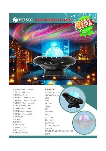 Gökyüzü ve Yıldızları Yansıtan Gece Lambası Hoparlör Özellikli LED Rgb Işıklı Telefon ile Bağlantı Rgb Starry Sky Speaker CH-M26 (CH-M26) fiyatları