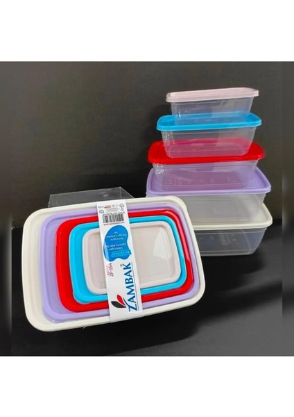 5’li Renkli Dikdörtgen Saklama Kabı Seti