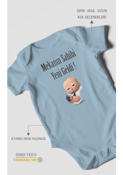 Mekanın Sahibi Yeni Geldi Baskılı Bebek Zıbını – Çıtçıtlı Body 8 Renk | %100 Pamuk Kısa Kol