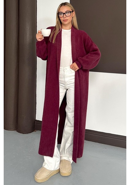 Uzun Salaş Triko Hırka Mürdüm 8245