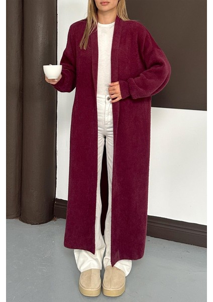 Uzun Salaş Triko Hırka Mürdüm 8245